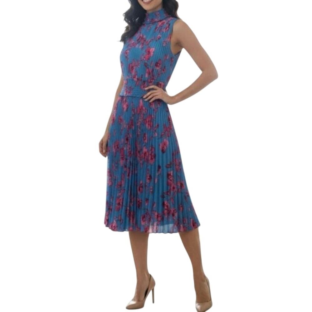 Nanette Lepore Pleated Floral Sleeveless Midi Dress Size 14 Like New MSRP $148